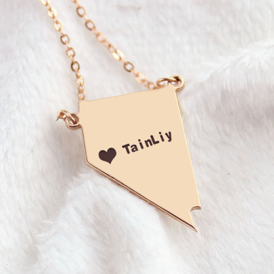 Custom Nevada State Shaped Necklaces With Heart Name Rose Gold - Handmade By AOL Special