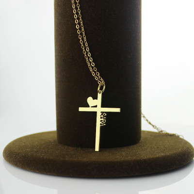 Personalized 18ct Gold Plated Silver Cross Name Necklace with Heart - Handmade By AOL Special