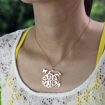 Butterfly and Vines Monogrammed Necklace 18ct Rose Gold Plated - Handmade By AOL Special