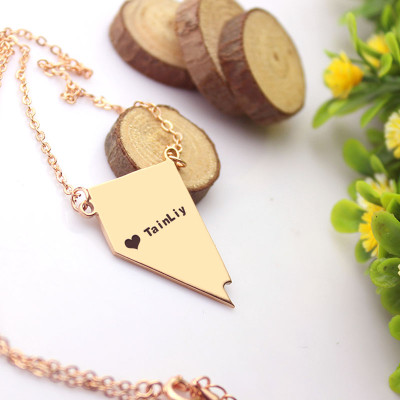 Custom Nevada State Shaped Necklaces With Heart Name Rose Gold - Handmade By AOL Special
