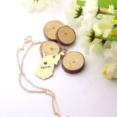West Virginia State Shaped Necklaces With Heart Name Rose Gold - Handmade By AOL Special