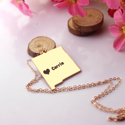 Custom New Mexico State Shaped Necklaces With Heart Name Rose Gold - Handmade By AOL Special