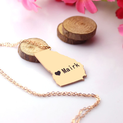 Custom Georgia State Shaped Necklaces With Heart Name Rose Gold - Handmade By AOL Special