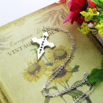 Silver Conical Shape Cross Name Necklace - Handmade By AOL Special