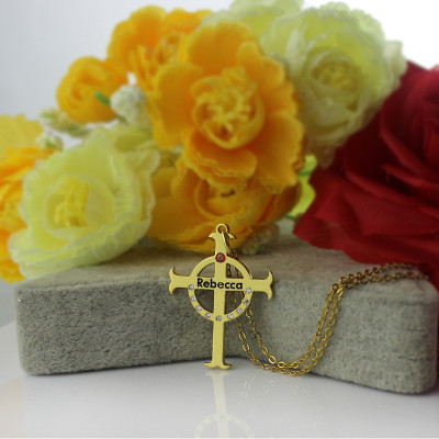 Circle Cross Necklaces with Birthstone Name 18ct Gold Plated Silver - Handmade By AOL Special