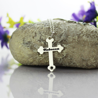 Silver Rebecca Font Cross Name Necklace - Handmade By AOL Special
