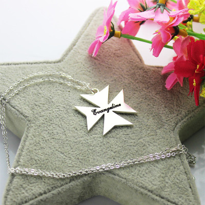 Silver Maltese Cross Name Necklace - Handmade By AOL Special