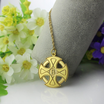 Engraved Celtic Cross Necklace 18ct Gold Plated 925 Silver - Handmade By AOL Special