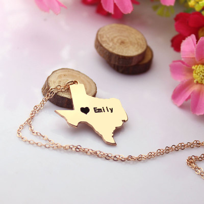 Texas State USA Map Necklace With Heart Name Rose Gold - Handmade By AOL Special