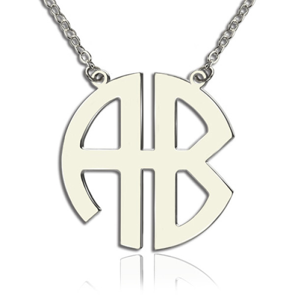 Two Initial Block Monogram Pendant Necklace Solid White Gold - Handmade By AOL Special