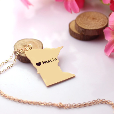 Custom Minnesota State Shaped Necklaces With Heart Name Rose Gold - Handmade By AOL Special