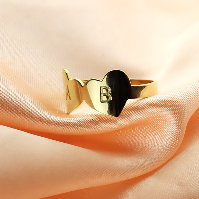 Custom Double Heart Ring Engraved Letter 18ct Gold Plated - Handmade By AOL Special