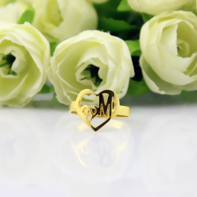 Personalized Heart in Heart Double Initial Ring 18ct Gold Plated - Handmade By AOL Special