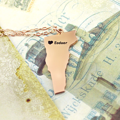 Custom Vermont State USA Map Necklace With Heart Name Rose Gold - Handmade By AOL Special