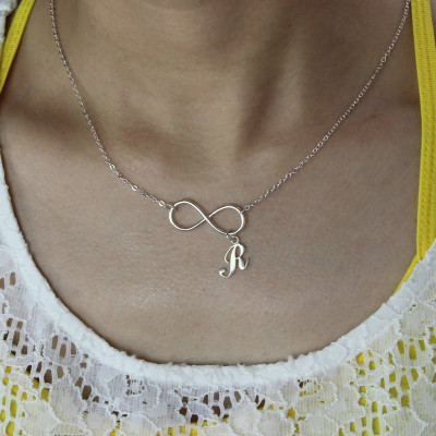 Infinity Necklaces with Initial Letter Charm Silver - Handmade By AOL Special