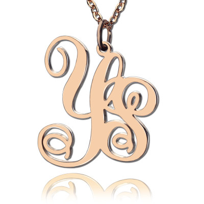 Personalized 18ct Rose Gold Plated Vine Font 2 Initial Monogram Necklace - Handmade By AOL Special