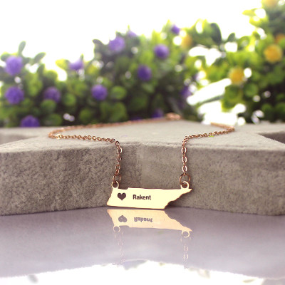 Custom Tennessee State Shaped Necklaces With Heart Name Rose Gold - Handmade By AOL Special