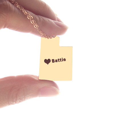 Custom Utah State Shaped Necklaces With Heart Name Rose Gold - Handmade By AOL Special