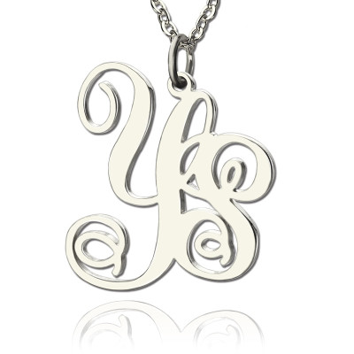 Personalized Solid White Gold Vine Font 2 Initial Monogram Necklace - Handmade By AOL Special