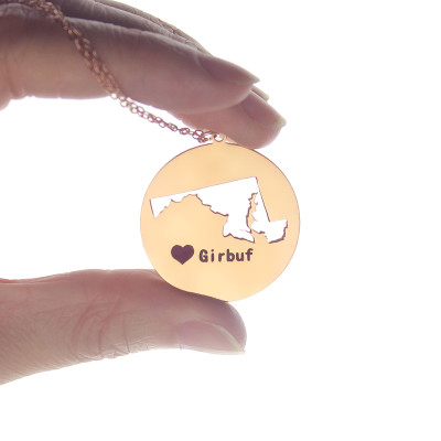 Custom Maryland Disc State Necklaces With Heart Name Rose Gold - Handmade By AOL Special