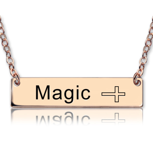 Engraved Name Bar Necklace with Icons 18ct Rose Gold Plated - Handmade By AOL Special