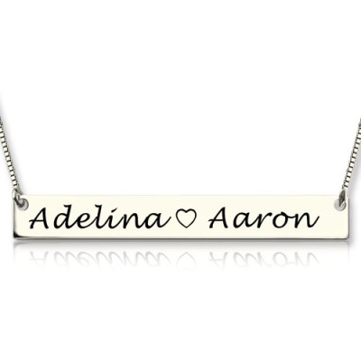 Couple Bar Necklace Engraved Name Sterling Silver - Handmade By AOL Special