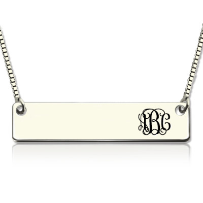Engraved Monogram Initial Bar Necklace Sterling Silver - Handmade By AOL Special