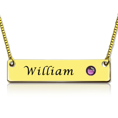 Name Bar Necklace with Birthstone 18ct Gold Plated - Handmade By AOL Special