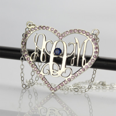 Sterling Silver Heart Birthstone Monogram Necklace - Handmade By AOL Special