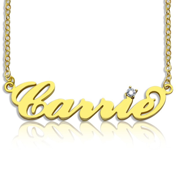Carrie Nameplate Necklace with Birthstone 18ct Gold Plated - Handmade By AOL Special