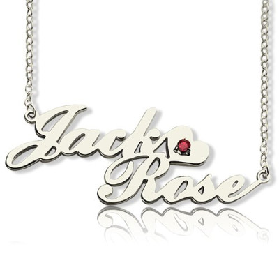 Personalized Nameplate Necklace Double Name Sterling Silver - Handmade By AOL Special