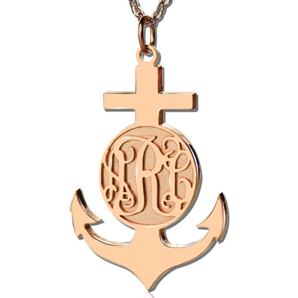 Rose Gold Anchor Cross Monogram Initial Pendant - Handmade By AOL Special