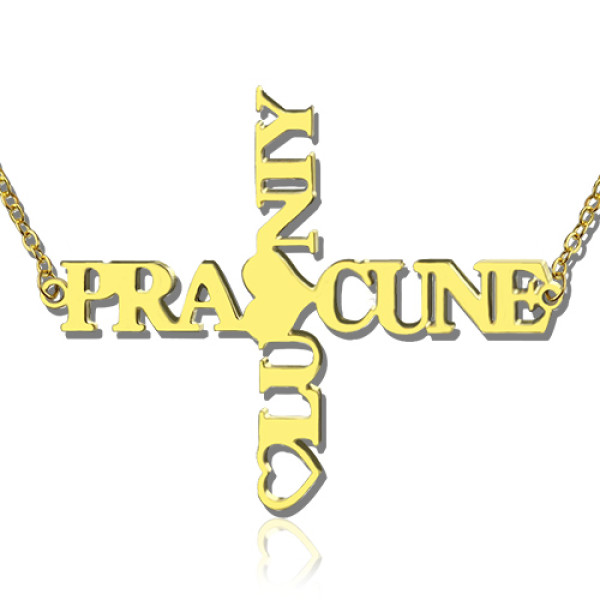 Personalized Two Name Cross Necklace Gold Plated 925 Silver - Handmade By AOL Special
