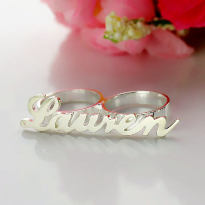 Personalized Allegro Two Finger Name Ring Sterling Silver - Handmade By AOL Special