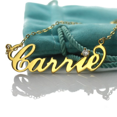 Carrie Nameplate Necklace with Birthstone 18ct Gold Plated - Handmade By AOL Special