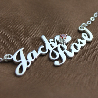 Personalized Nameplate Necklace Double Name Sterling Silver - Handmade By AOL Special