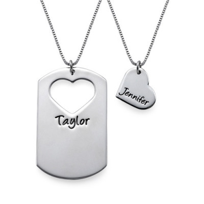 Couples Dog Tag Necklace With Cut Out Heart - Handmade By AOL Special