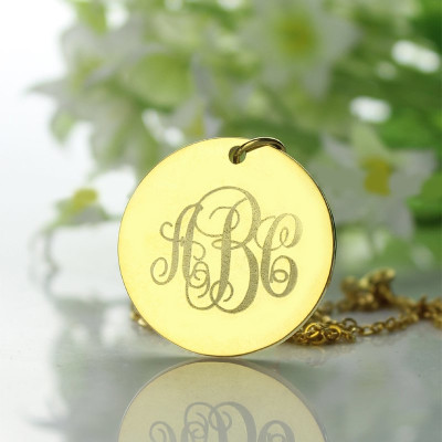 Disc Script Monogram Necklace 18ct Gold Plated - Handmade By AOL Special