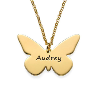 Engraved 18ct Gold Plated Pendant - Butterfly - Handmade By AOL Special
