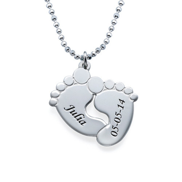 Engraved Baby Feet Necklace in Sterling Silver - Handmade By AOL Special