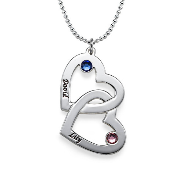 Engraved Heart Necklace with Birthstones - Handmade By AOL Special