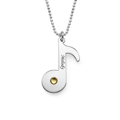 Engraved Music Note Necklace with Birthstone - Handmade By AOL Special