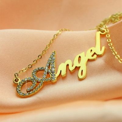 18ct Gold Plated Script Name Necklace-Initial Full Birthstone - Handmade By AOL Special