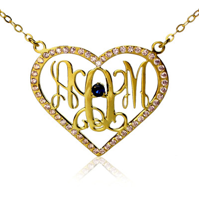 Birthstone Heart Monogram Necklace 18ct Gold Plated - Handmade By AOL Special