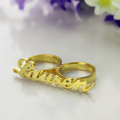 Custom Allegro Two Finger Nameplated Ring 18ct Gold Plated - Handmade By AOL Special