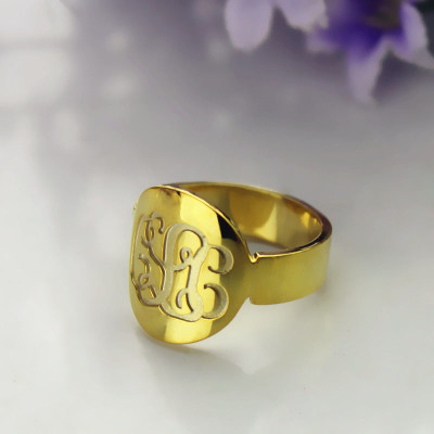 Engraved 18ct Gold Plated Script Monogram Itnitial Ring - Handmade By AOL Special