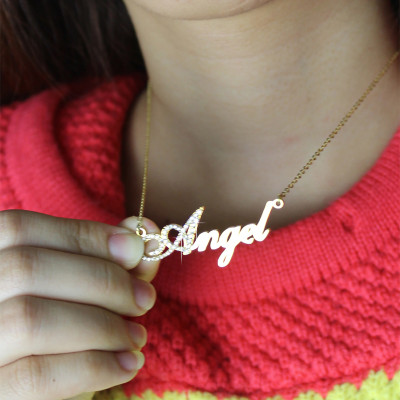 18ct Gold Plated Script Name Necklace-Initial Full Birthstone - Handmade By AOL Special