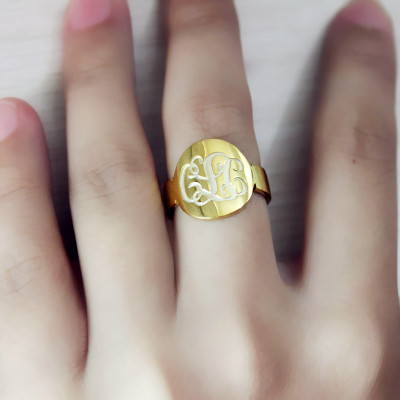 Engraved 18ct Gold Plated Script Monogram Itnitial Ring - Handmade By AOL Special