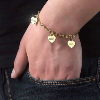 18k Gold Plated Heart Charm Mothers Bracelet/Anklet - Handmade By AOL Special