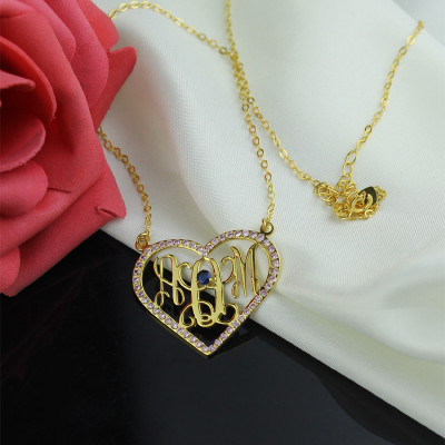 Birthstone Heart Monogram Necklace 18ct Gold Plated - Handmade By AOL Special